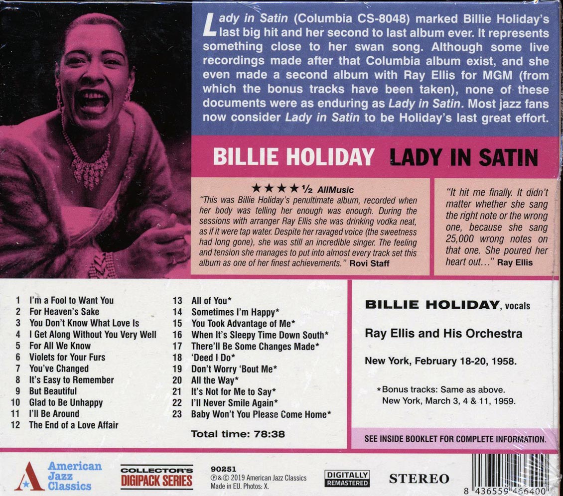Billie Holiday - Lady In Satin [New CD]