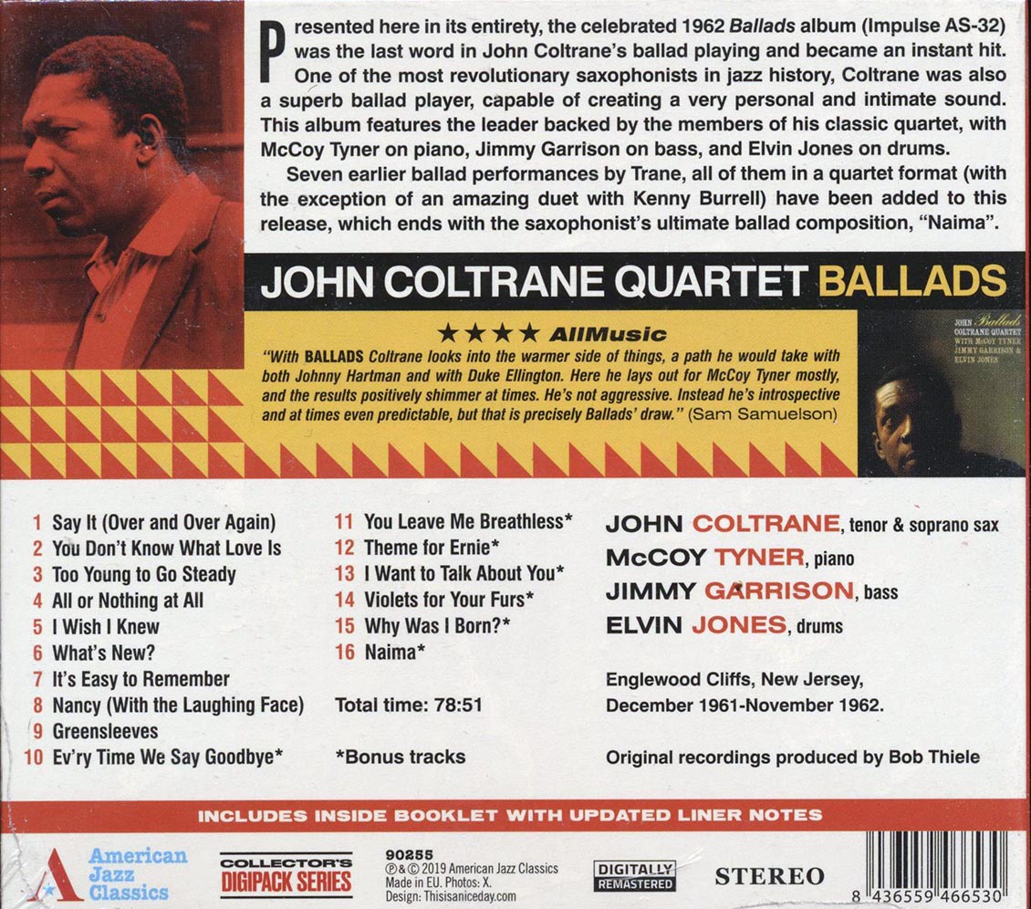 John Coltrane Quartet, McCoy Tyner, Jimmy Garrison, Elvin Jones - Ballads [New CD]