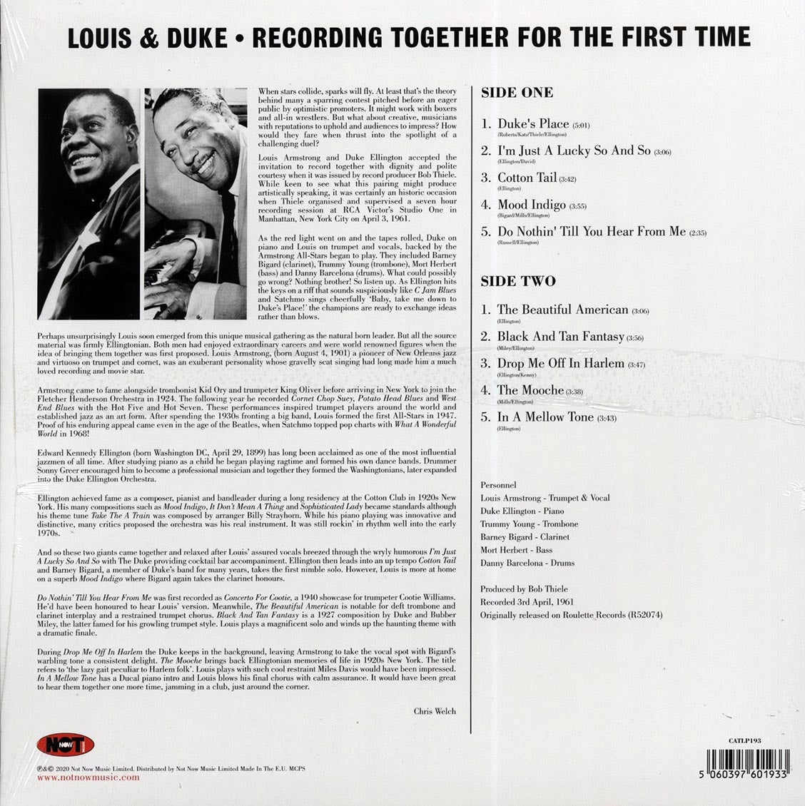Louis Armstrong, Duke Ellington - Recording Together For The First Time (180g) [New Vinyl LP]