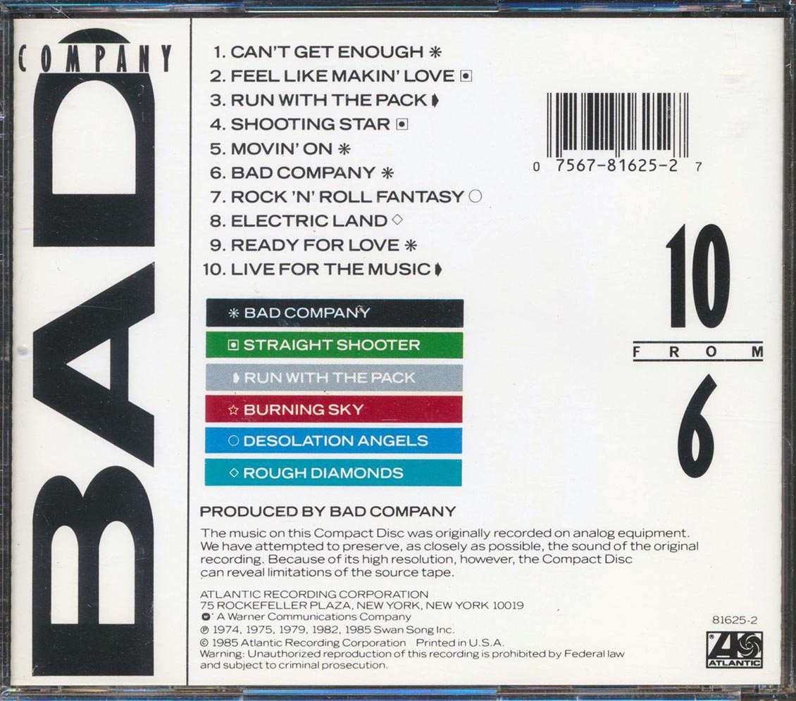 Bad Company - 10 From 6 [New CD]