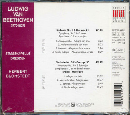 Beethoven, Herbert Blomstedt, Staatskapelle Dresden - Beethoven Sinfonien Vol 1 Nr, 1 & 3 [New CD]