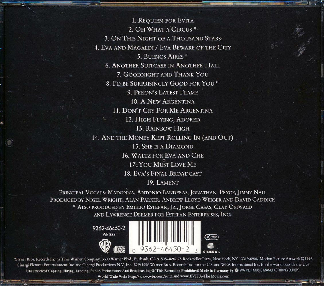 Andrew Lloyd Webber, Tim Rice - Evita: Music From The Motion Picture [New CD]