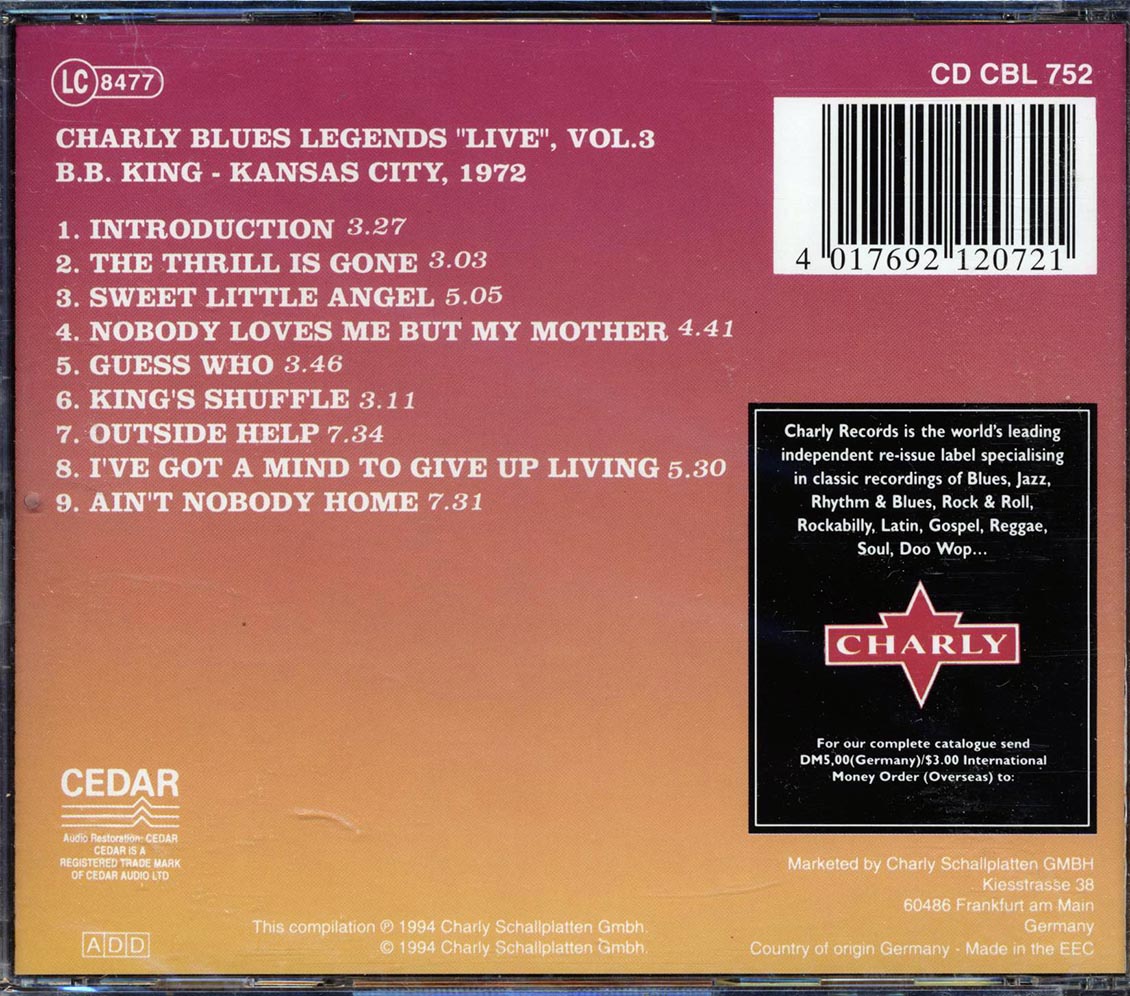 BB King - Kansas City 1972 [New CD]