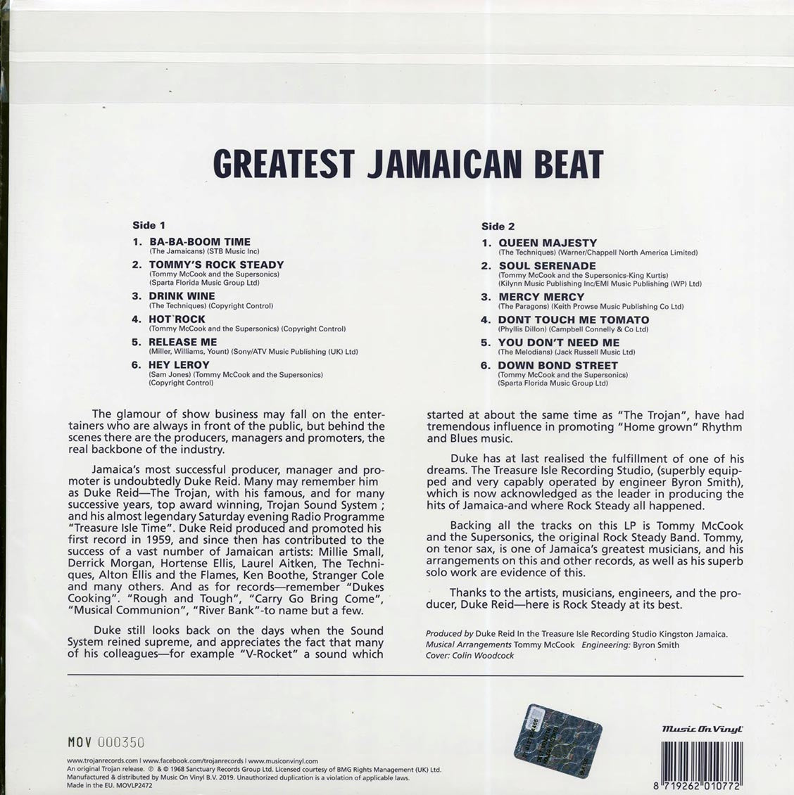 Phyllis Dillon, Tommy McCook & The Supersonics, The Melodians, Etc. - Greatest Jamaican Beat: Rock Steady Baba Boom Time (ltd. 750 copies made) (180g) (orange vinyl) (audiophile) [New Vinyl Record LP]