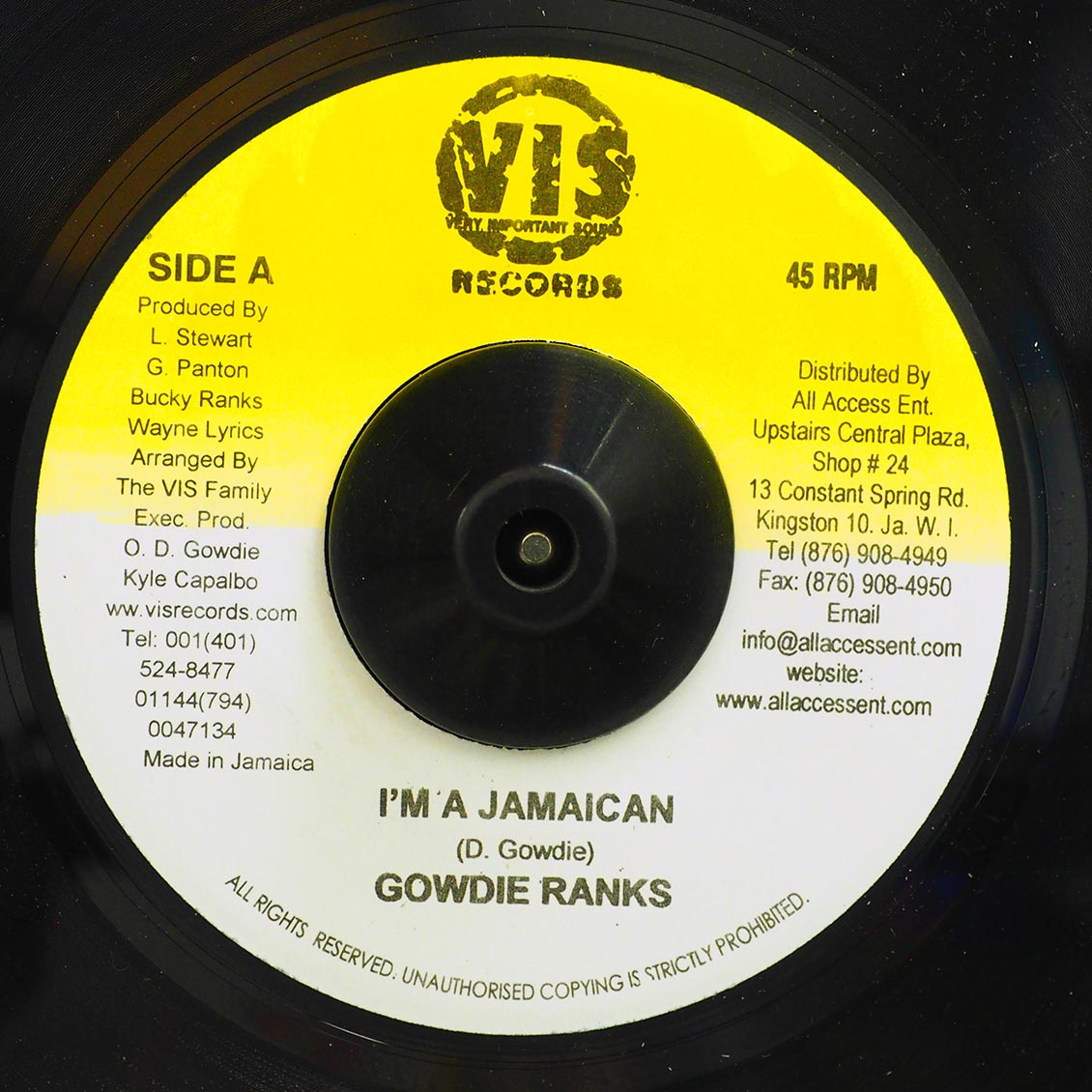 Gowdie Ranks - I'm A Jamaican  /  Version (rhythm: "Index") [New Vinyl Record 7" Single]