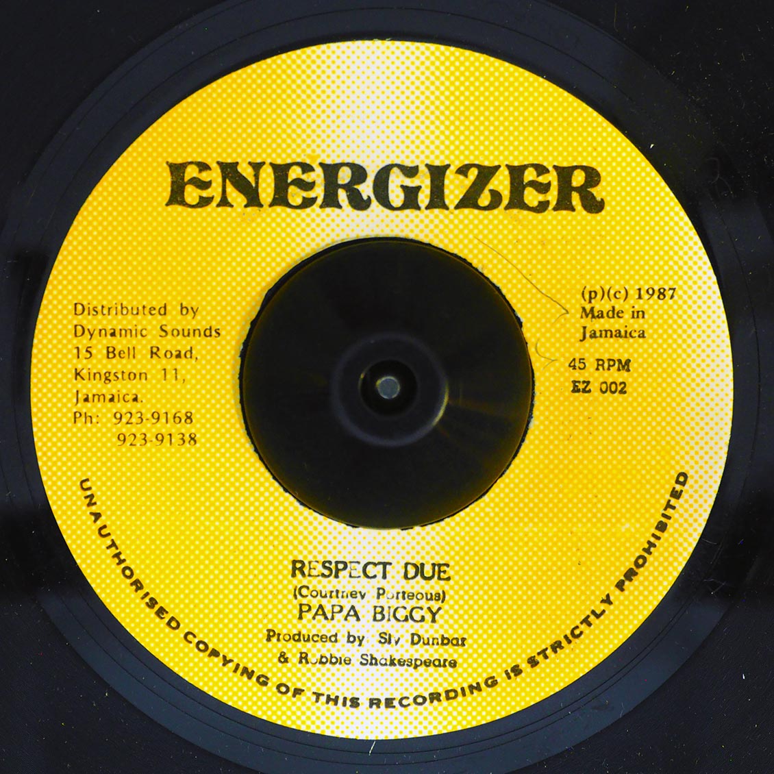 Papa Biggy - Respect Due  /  Version [New Vinyl Record 7" Single]