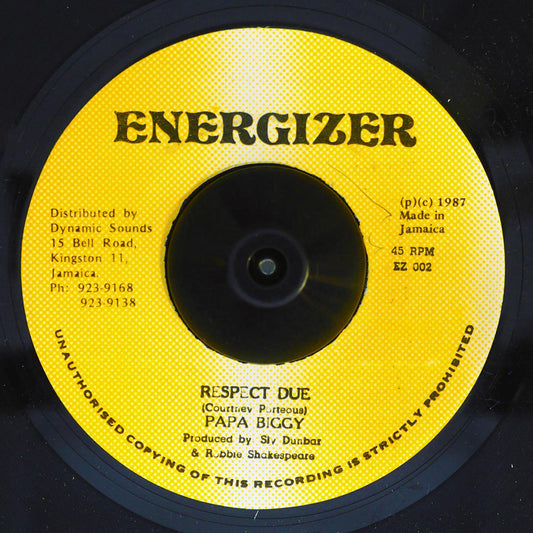 Papa Biggy - Respect Due  /  Version [New Vinyl Record 7" Single]