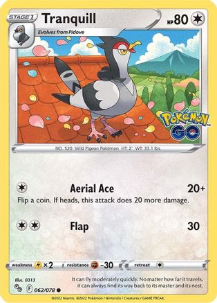 Tranquill 062/078 - Pokemon GO Reverse Holofoil