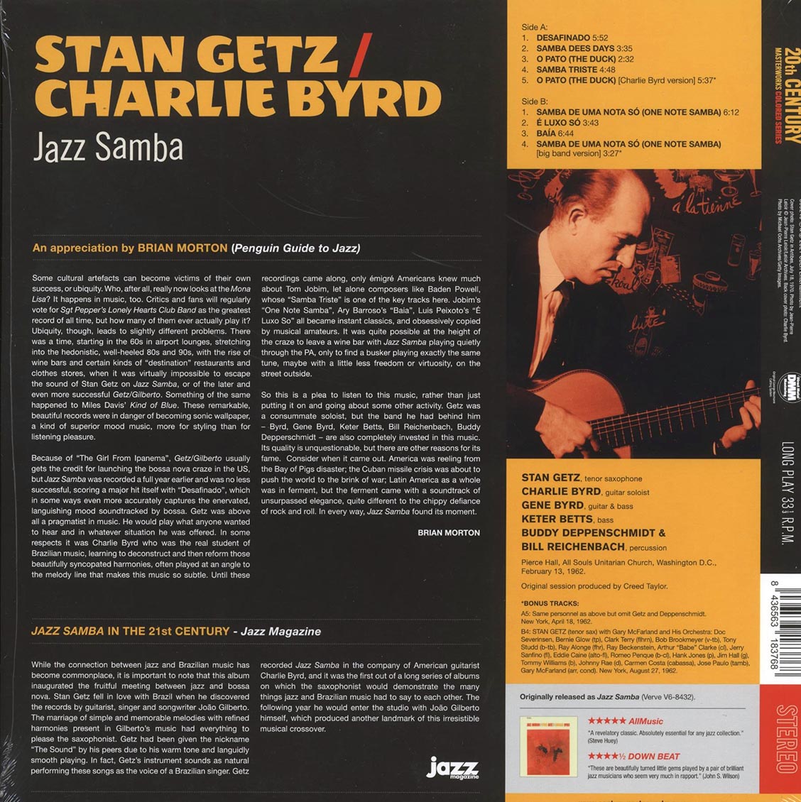 Stan Getz, Charlie Byrd - Jazz Samba (+2 bonus tracks) (ltd. ed.) (180g) (orange vinyl) [New Vinyl Record LP]