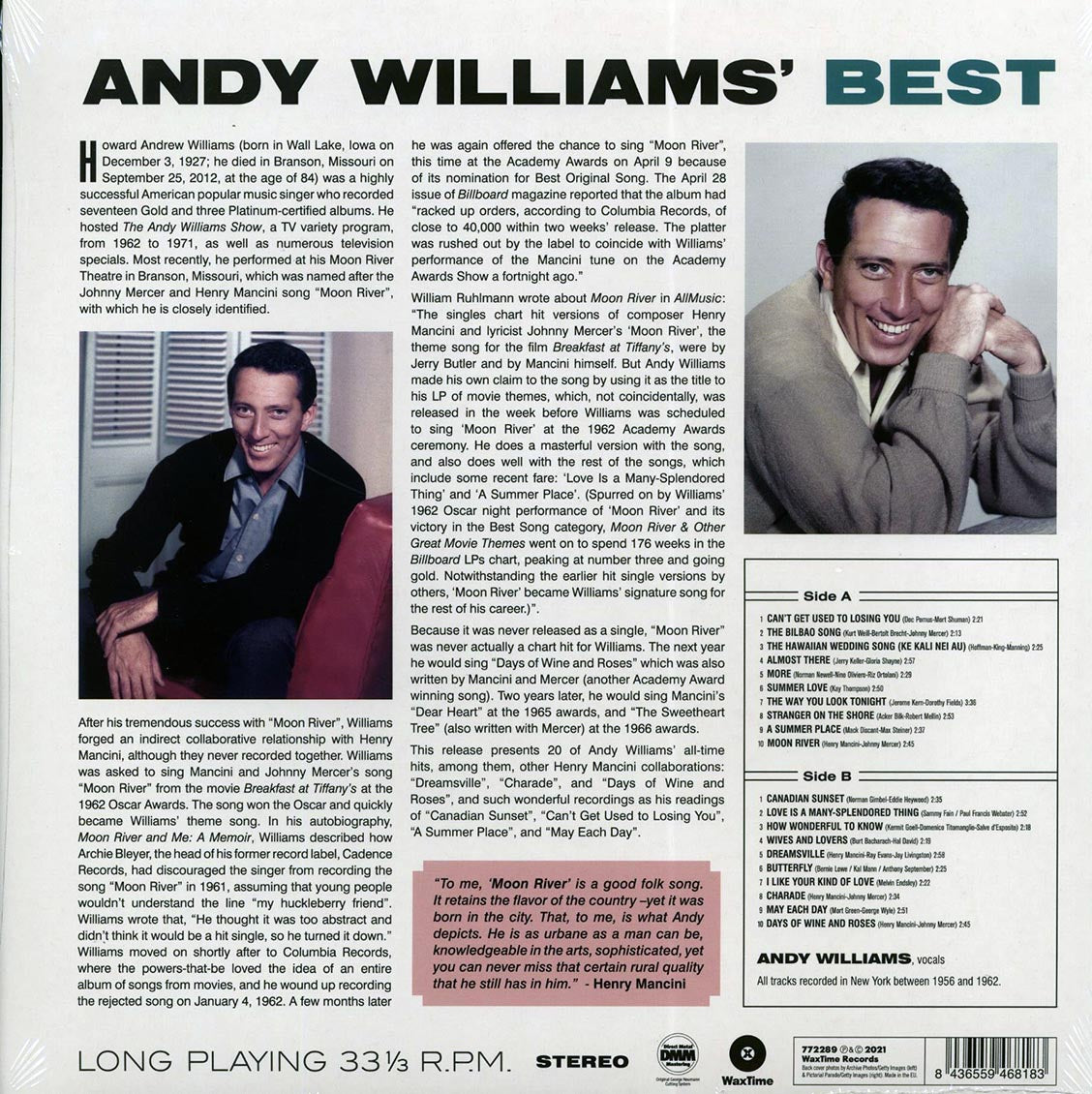 Andy Williams - Andy's Best (ltd. ed.) (180g) [New Vinyl LP]