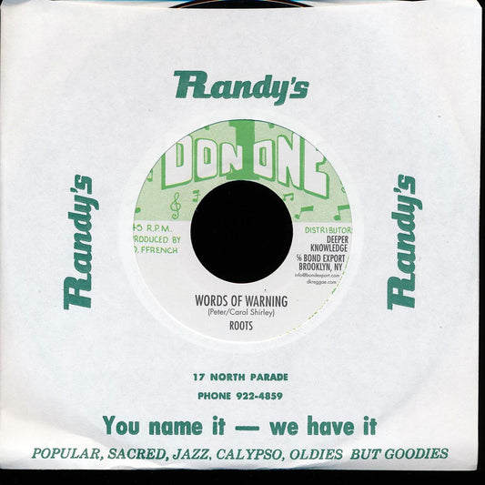 Roots - Words Of Warning  /  Kindred Band - Word Of Dub [New] [New Vinyl 7"]