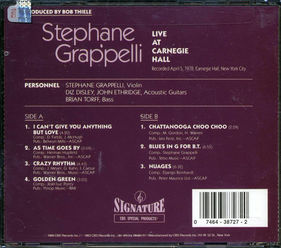 Stephane Grappelli - Live At Carnegie Hall [New CD]