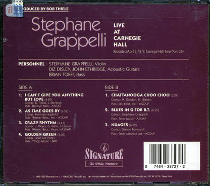 Stephane Grappelli - Live At Carnegie Hall [New CD]