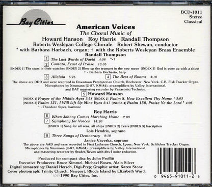 Howard Hanson, Roy Harris, Randall Thompson - American Voices: The Choral Music [New CD]