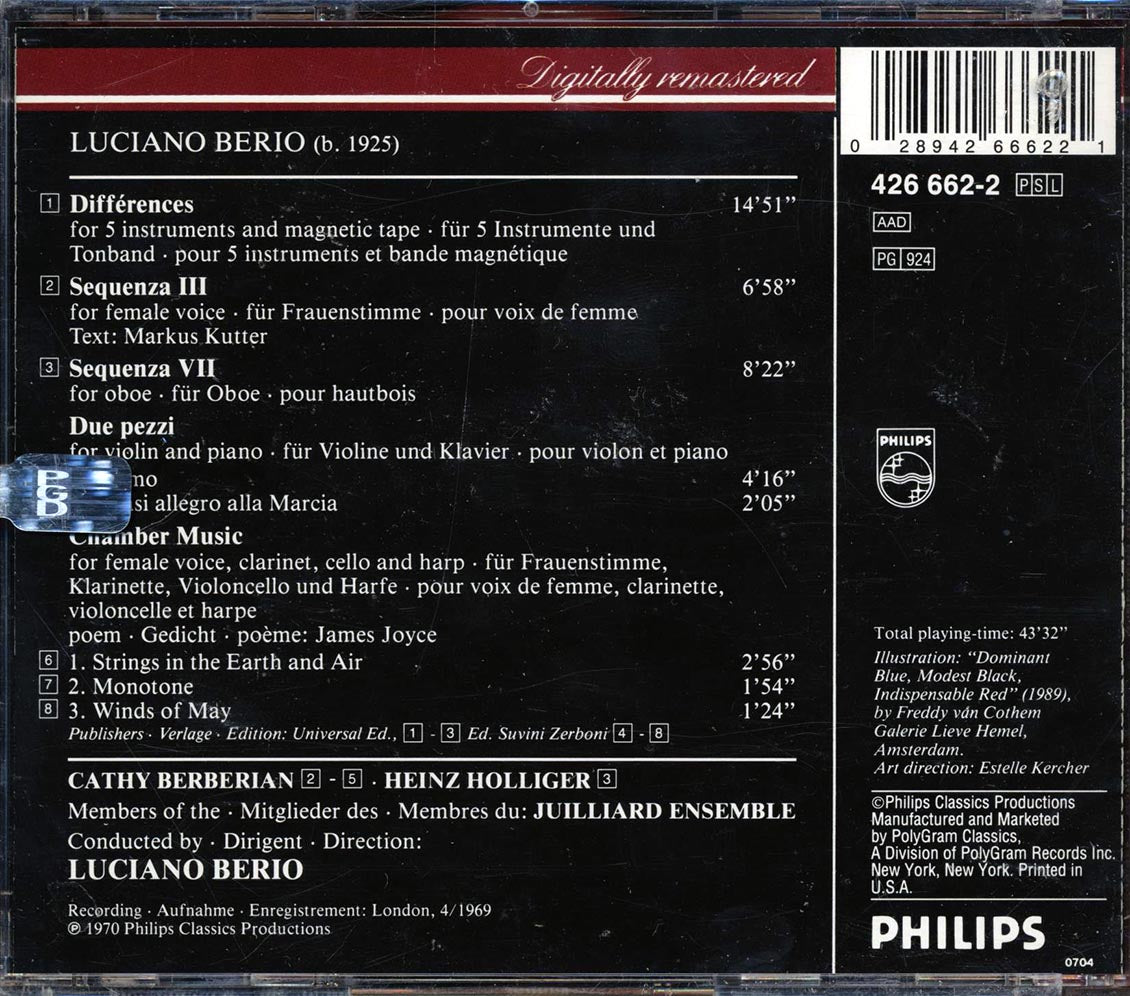Berio - Sequenza III & VII; Differences; Due Pezzi; Chamber Music [New CD]