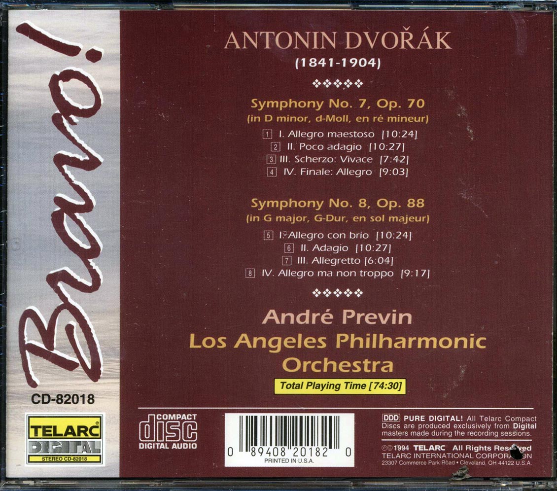 Andre Previn, Los Angeles Philharmonic Orchestra - Dvorak Symphony No. 7 In D Minor, Op. 70 Symphony No. 8 In G Major, Op. 88 [New CD]