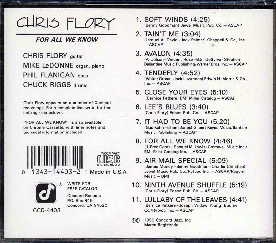 Chris Flory - For All We Know [New CD]