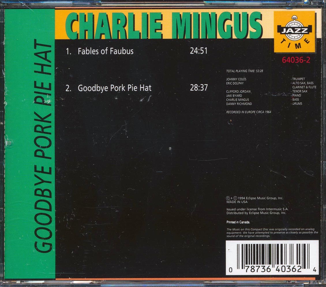 Charles Mingus - Goodbye Pork Pie Hat [New CD]