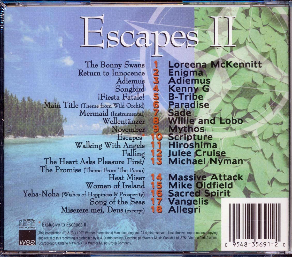 Kenny G, Massive Attack, Mythos, Sade, Enigma, Etc. - Escapes II [New CD]