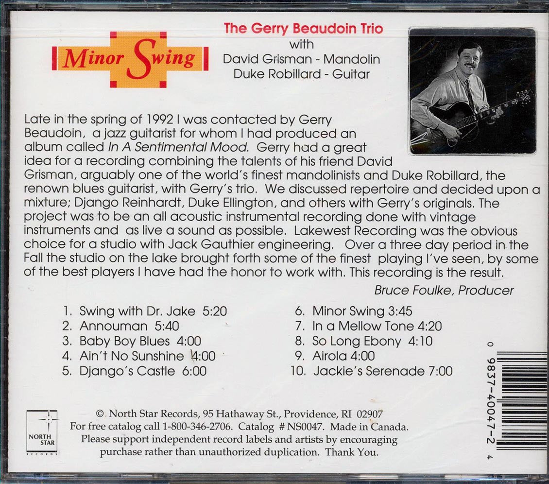 Gerry Beaudoin Trio With David Grisman And Duke Robillard  - Minor Swing [New CD]
