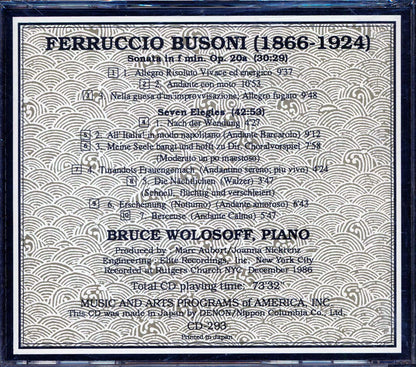 Ferruccio Busoni, Bruce Wolosoff - Piano Sonata In F Minor, Op. 20a Sevel Elegies [New CD]