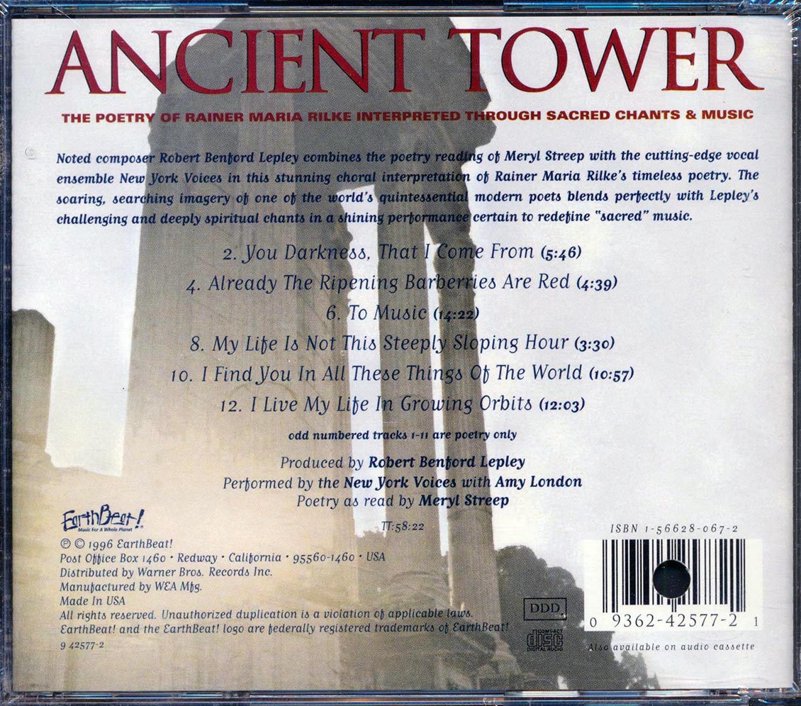 Meryl Streep, Robert Benford Lepley, New York Voices - Ancient Tower: The Poetry Of Rainer Maria Rilke Interpreted Through Sacred Chants & Music [New CD]