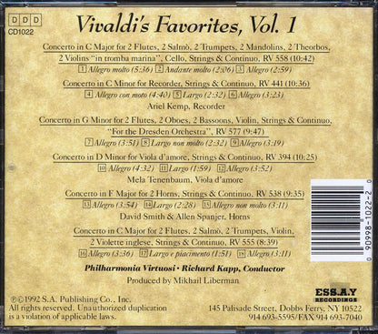 Antonio Vivaldi, Philharmonia Virtuosi, Richard Kapp - Vivaldi's Favorites Volume 1: Six Concertos For Diverse Instruments) [New CD]