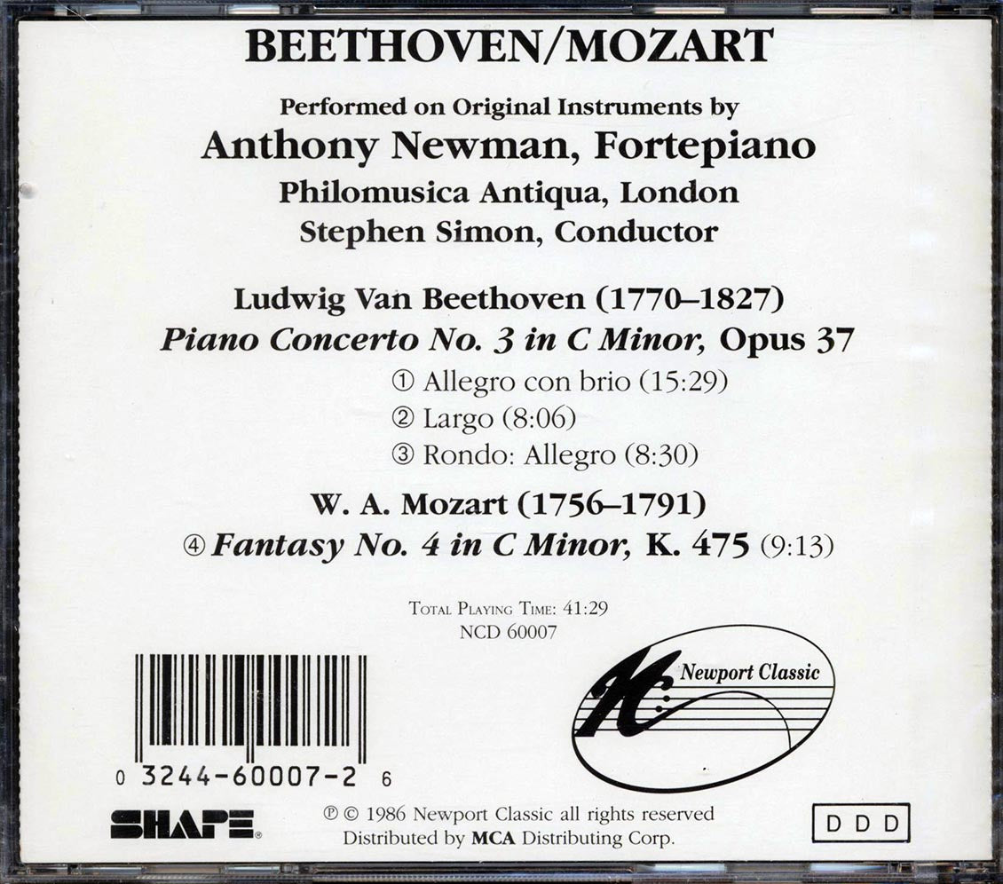 Beethoven, Mozart, Stephen Simon, Anthony Newman, Philomusica Of London - Beethoven: Piano Concerto No. 3 In C Minor / Mozart: Fantasy No. 4 In C Minor K.475 [New CD]