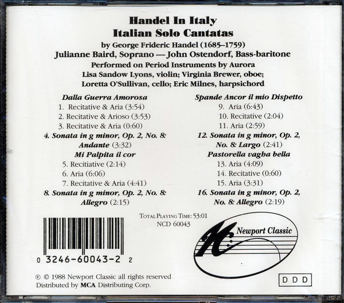 George Frideric Handel, Julianne Baird, John Ostendorf, Aurora - Handel In Italy: Italian Solo Cantatas [New] [New CD]