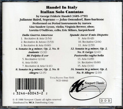 George Frideric Handel, Julianne Baird, John Ostendorf, Aurora - Handel In Italy: Italian Solo Cantatas [New] [New CD]