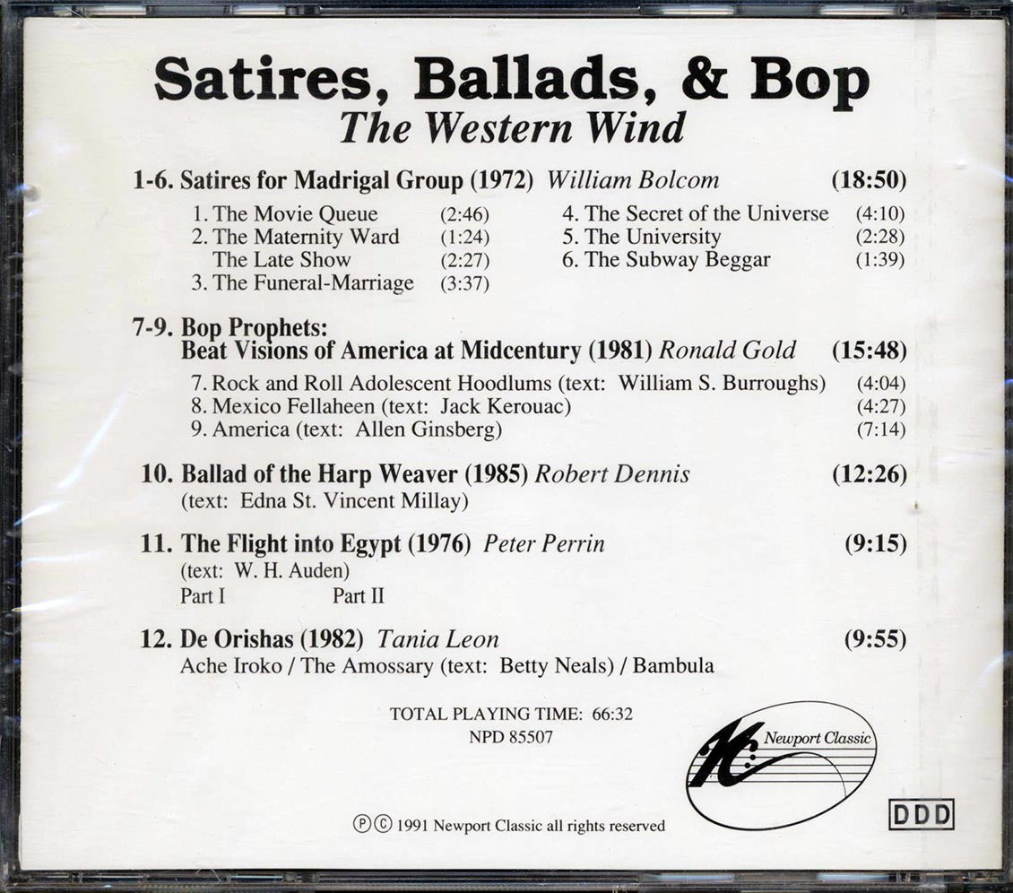 William Bolcom, Ronald Gold, Robert Dennis, Peter Perrin, Tania Leon, The Western Wind Vocal Ensemble - Satires, Ballads & Bop [New CD]