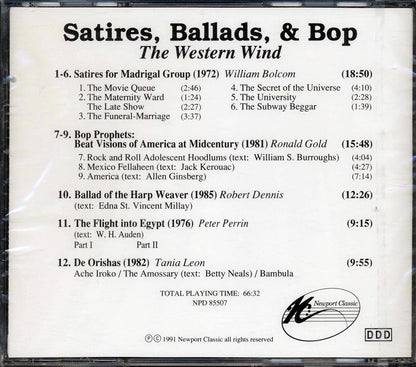 William Bolcom, Ronald Gold, Robert Dennis, Peter Perrin, Tania Leon, The Western Wind Vocal Ensemble - Satires, Ballads & Bop [New CD]