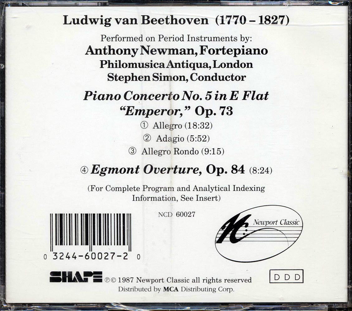 Beethoven, Anthony Newman - Piano Concerto No. 5 In E Flat, Emperor, Op. 72, Egmont Overature, Op. 84 [New CD]