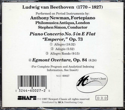 Beethoven, Anthony Newman - Piano Concerto No. 5 In E Flat, Emperor, Op. 72, Egmont Overature, Op. 84 [New CD]