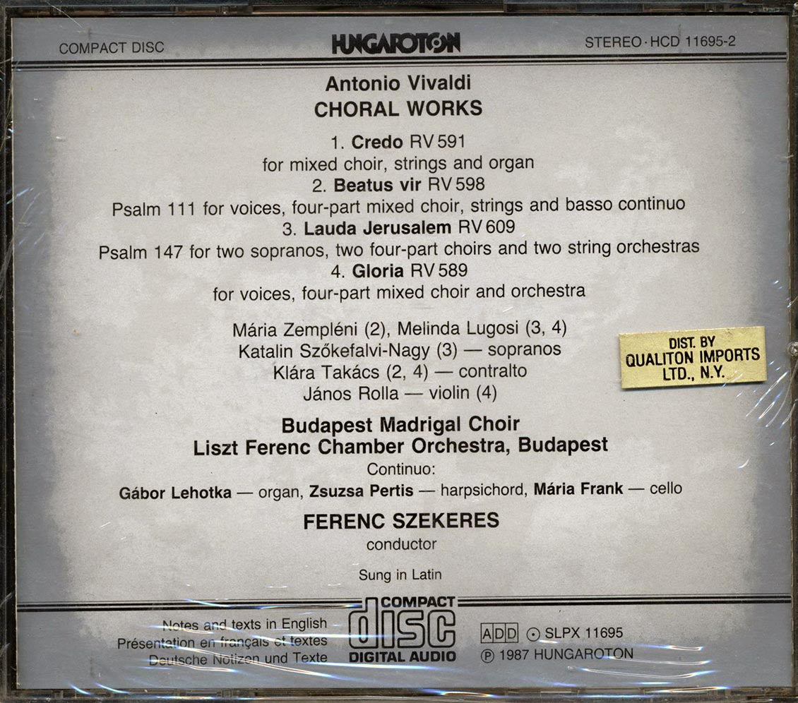 Vivaldi, Budapest Madrigal Choir, Liszt Ferenc Chamber Orchestra, Ferenc Szekeres - Choral Works [New CD]