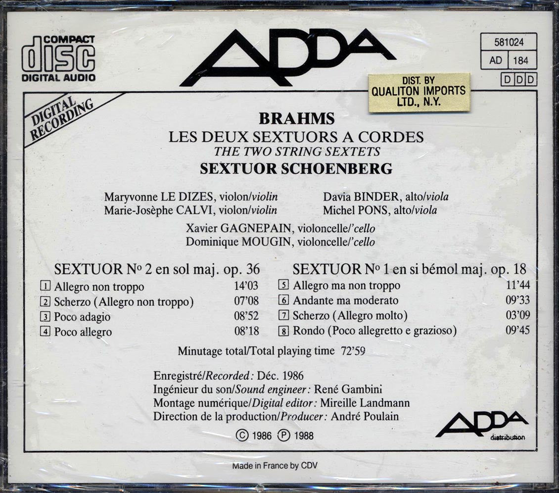 Sextour Schoenberg, Brahms - Brahms: Les Deux Sextours A Code [New CD]