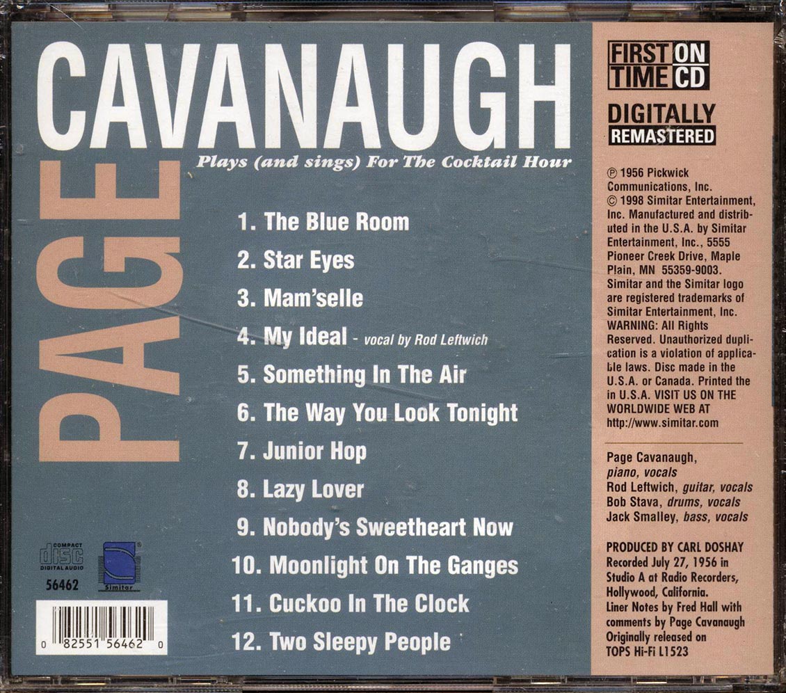 Page Cavanaugh - Plays And Sings For The Cocktail Hour [New CD]