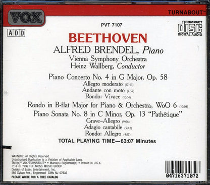 Beethoven, Alfred Brendel, Vienna Symphony Orchestra, Heinz Wallberg - Piano Concerto No. 4, Rondo In B-Flat, Pathetique Sonata [New CD]