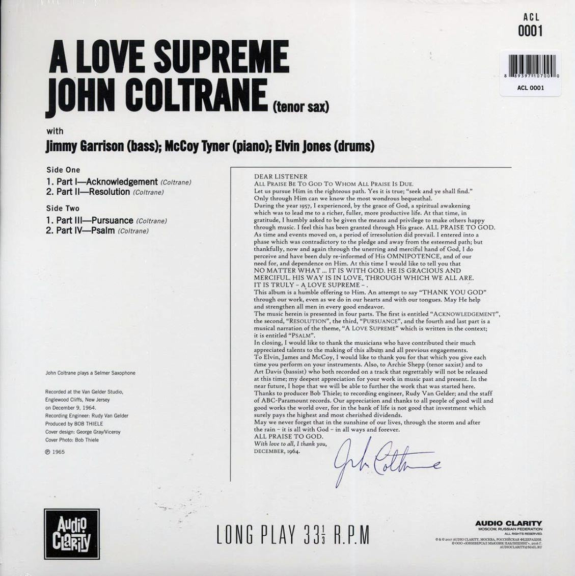 John Coltrane - A Love Supreme [New Vinyl Record LP]