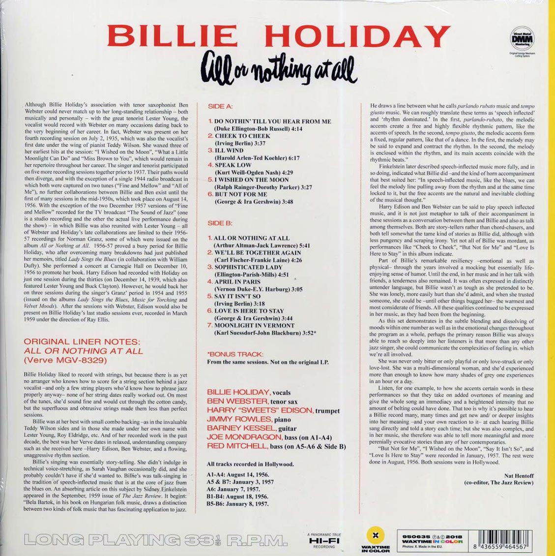 Billie Holiday - All Or Nothing At All (ltd. ed.) (180g) (yellow vinyl) (incl. book) [New Vinyl LP]