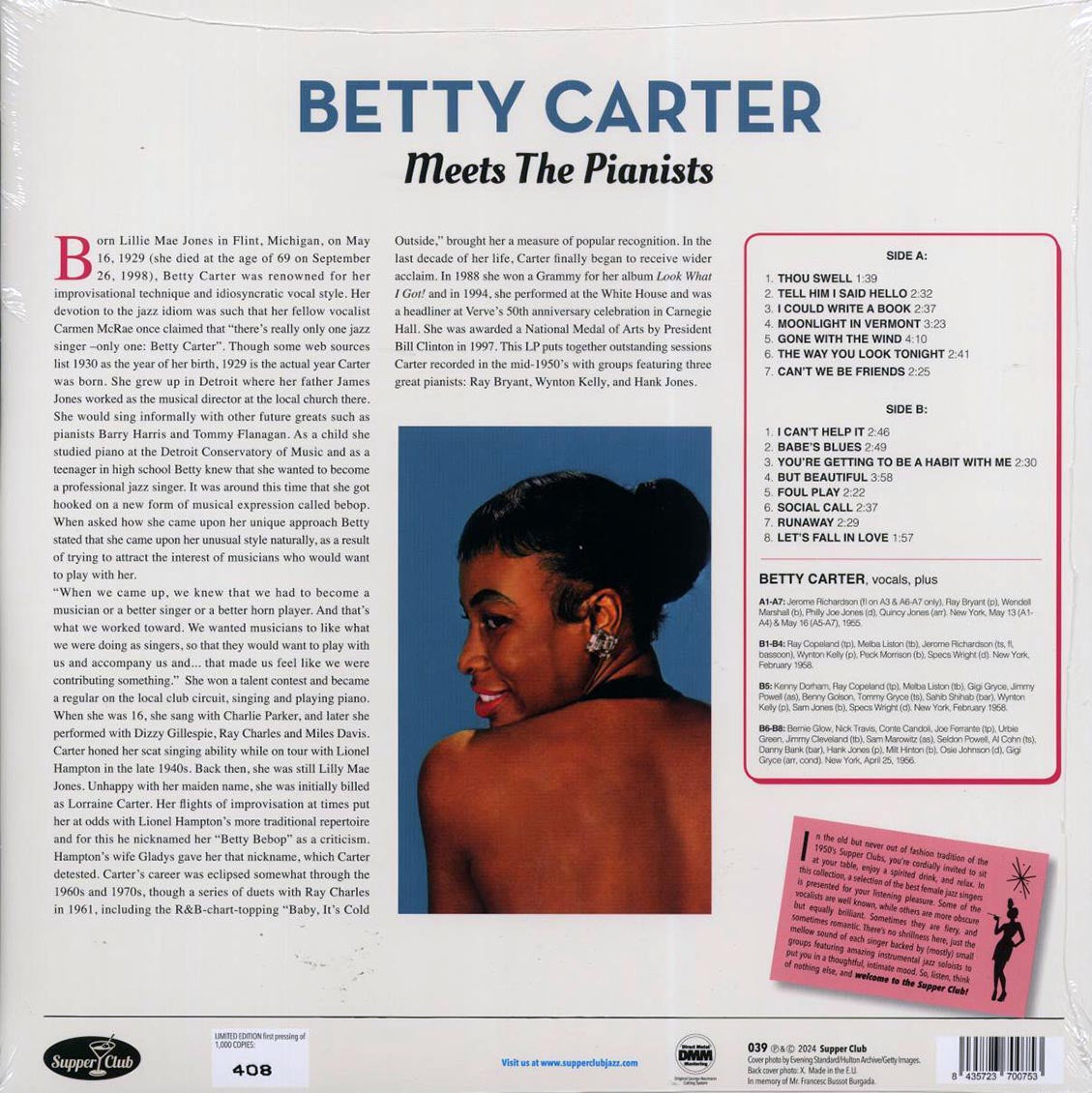 Betty Carter - Meets The Pianists Ray Bryant, Wynton Kelly, Hank Jones (ltd. ed.) (180g) [New Vinyl LP]