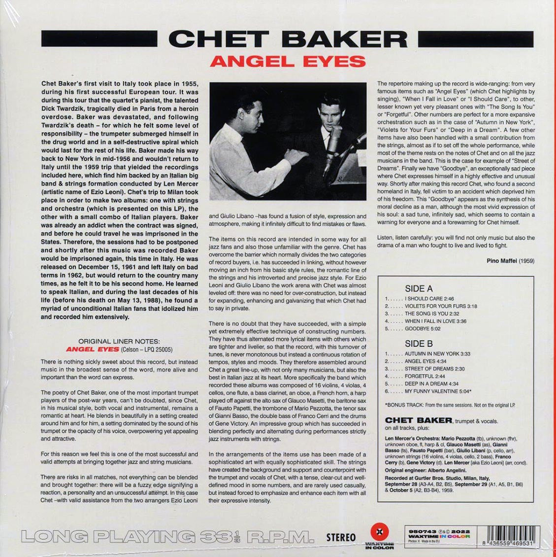 Chet Baker, Len Mercer & His Orchestra - Sings And Plays With Len Mercer And His Orchestra: Angel Eyes (+bonus track) (ltd. ed.) (180g) (red vinyl) [New Vinyl LP]