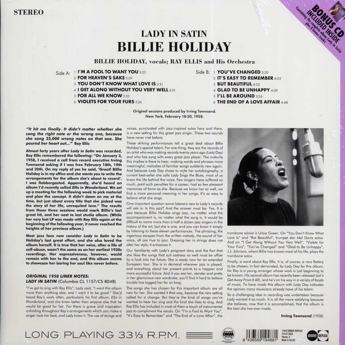 Billie Holiday - Lady In Satin (+8 bonus tracks) (ltd. ed.) (180g) (incl. CD) [New Vinyl LP]