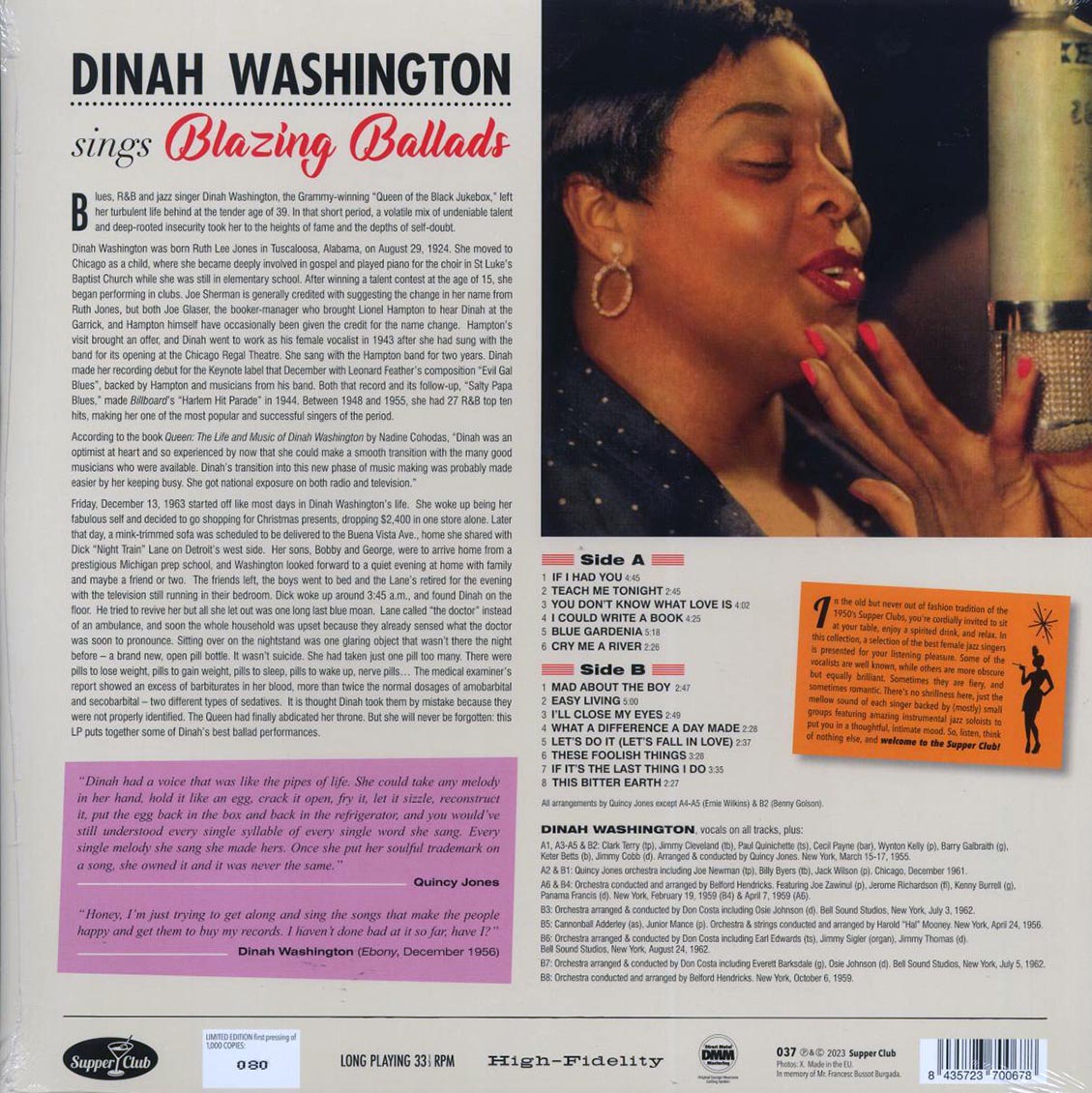 Dinah Washington - Sings Blazing Ballads (ltd. ed.) (180g) [New Vinyl LP]