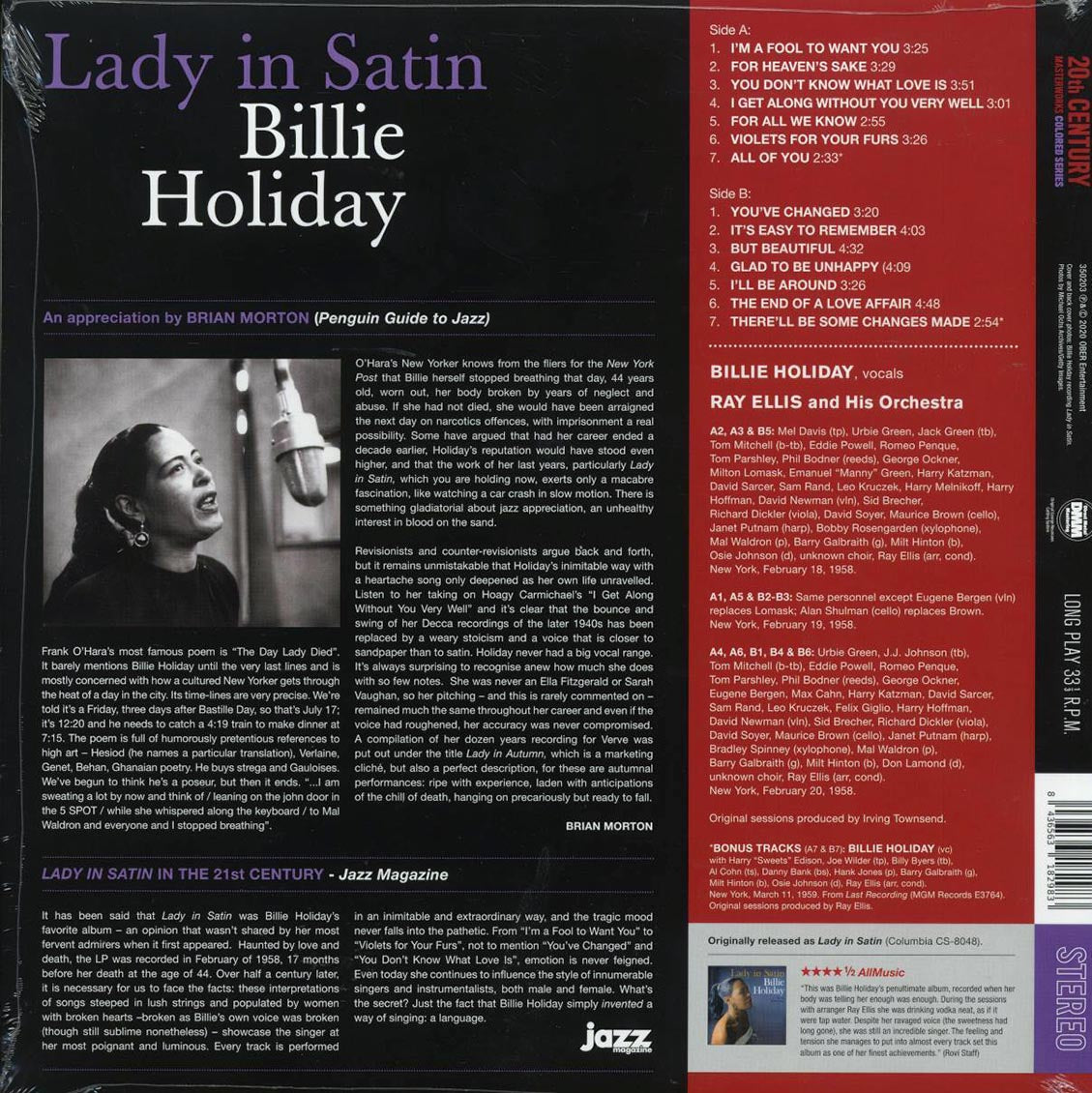 Billie Holiday - Lady In Satin (+3 bonus tracks) (ltd. ed.) (180g) (purple vinyl) [New Vinyl LP]