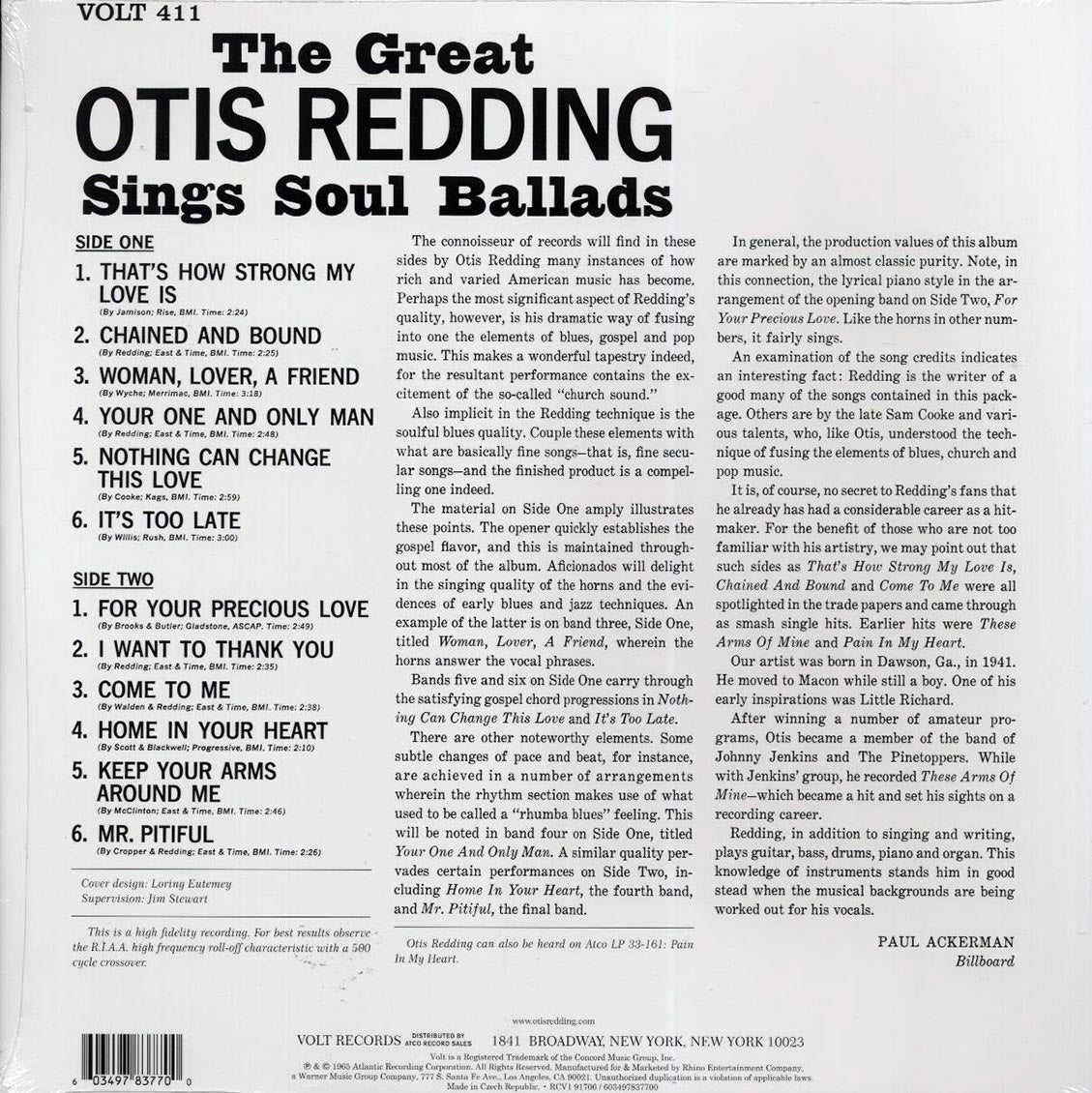 Otis Redding - The Great Otis Redding Sings Soul Ballads (mono) (ltd. ed.) (blue vinyl) [New Vinyl LP]