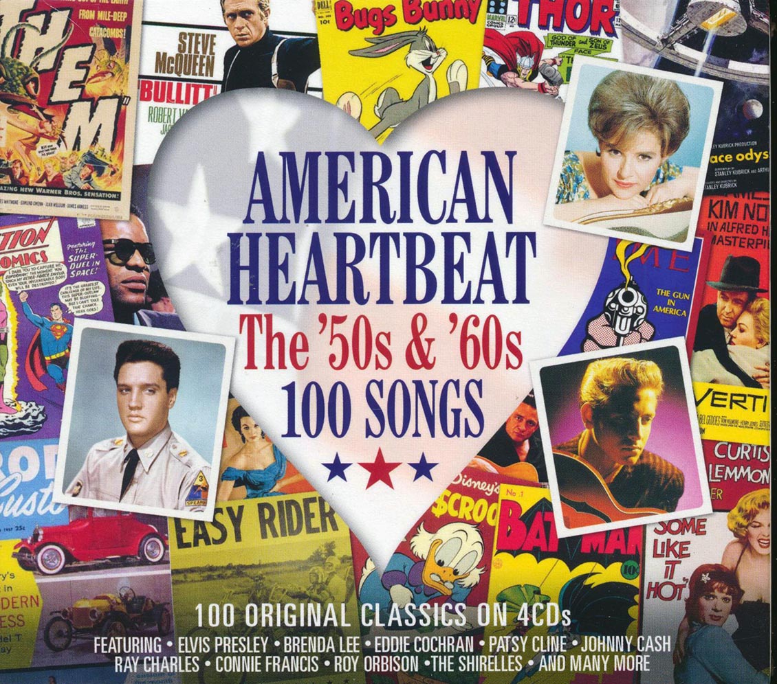 Elvis Presley, Brenda Lee, Eddie Cochran, Patsy Cline, Ray Charles, Etc. - American Heartbeat 100 Songs: The '50s & '60s (100 tracks) (4xCD) (deluxe 4-fold digipak) [New CD]