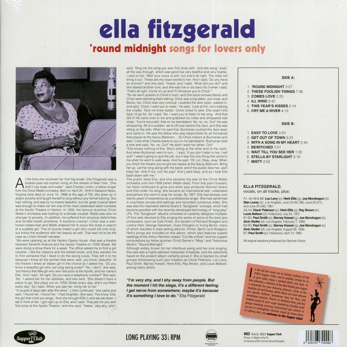 Ella Fitzgerald - 'Round Midnight: Songs For Lovers Only (180g) [New Vinyl LP]