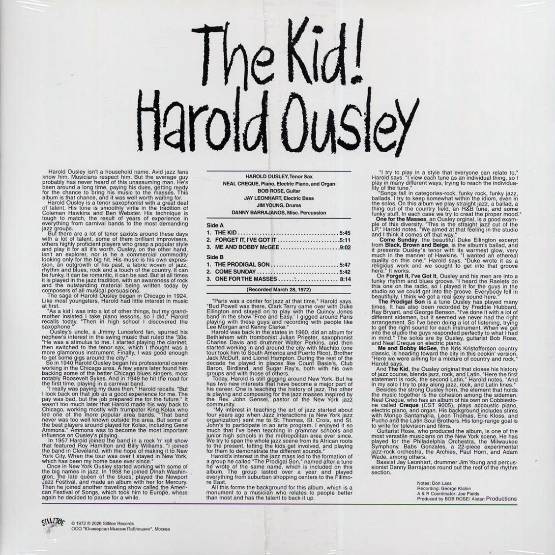 Harold Ousley - The Kid! (ltd. 500 copies made) (red vinyl) [New Vinyl Record LP]