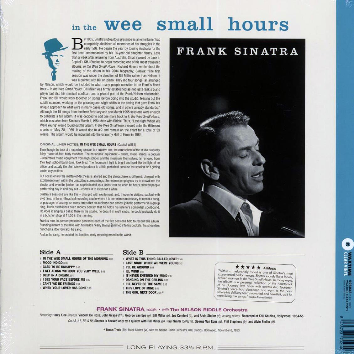 Frank Sinatra - In The Wee Small Hours (+bonus track) (ltd. ed.) (180g) (clear vinyl) [New Vinyl Record LP]